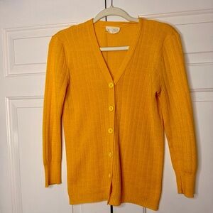 Vintage Pandora Mustard Yellow Ribbed Cardigan Sweater Medium 90s Button Front